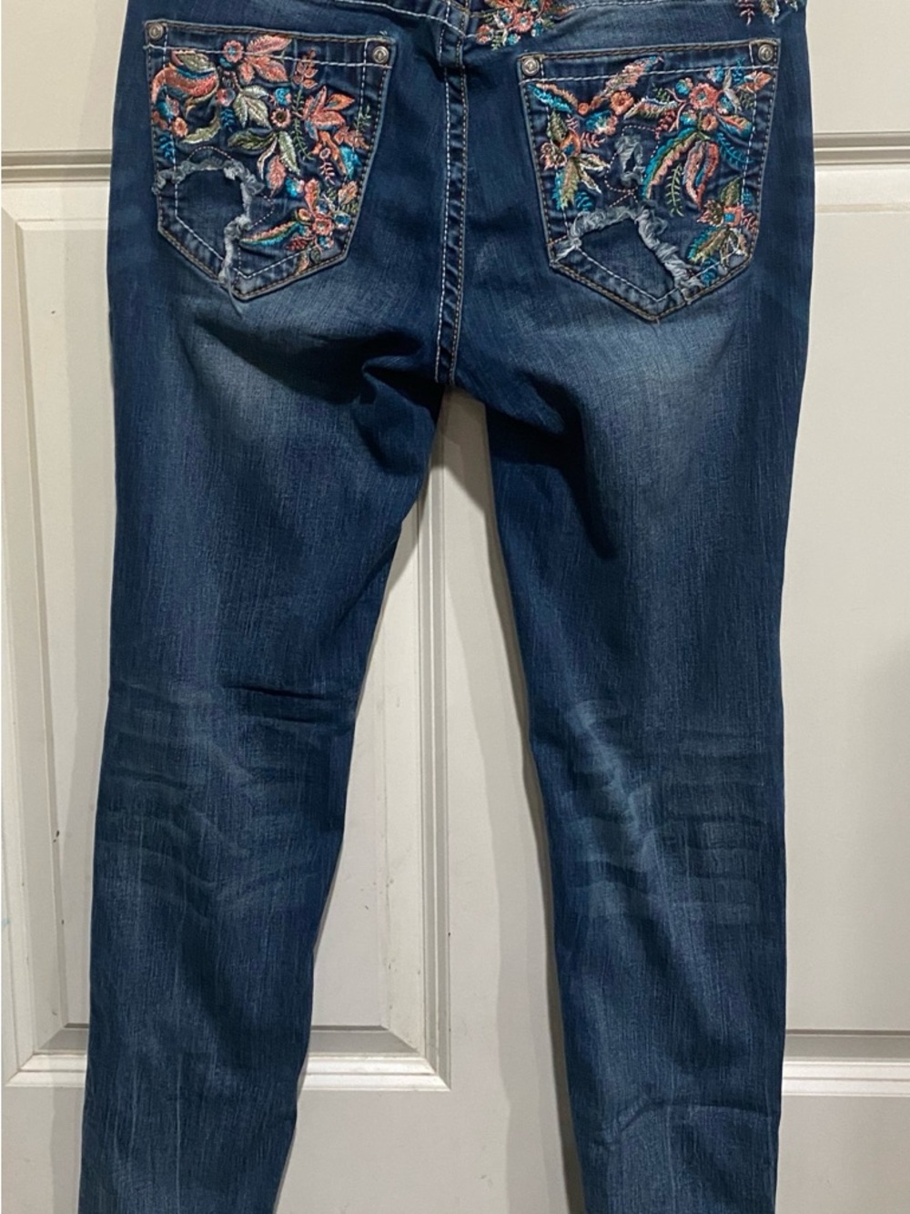 Grace Blue Skinny Jeans with Multicolor Floral Embroidery - Picture 4 of 7